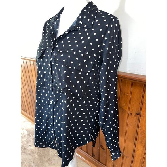 Womens Kut From The Kloth Black‎ White Polka Dot Long Sleeve Blouse Pockets M - Picture 3 of 10